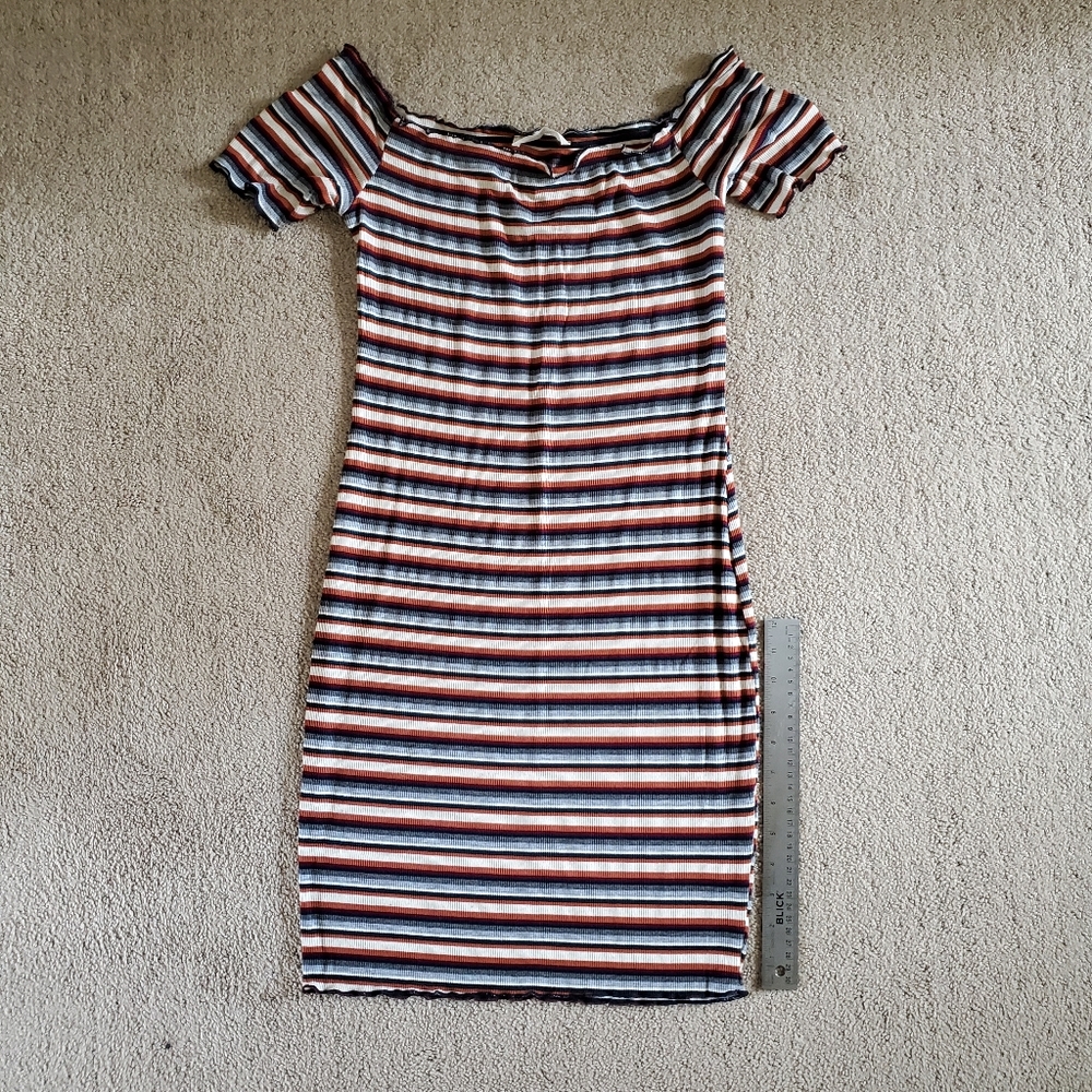 Multicolored Striped Off the Shoulder Fitted Dress